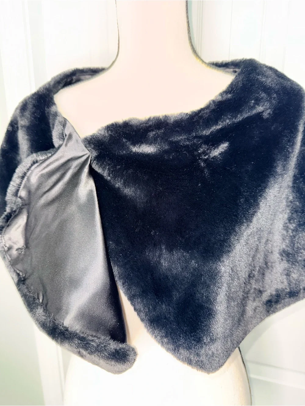 Danny & Nicole Black Faux Fur Shoulder Wrap with Decorative Brooch
